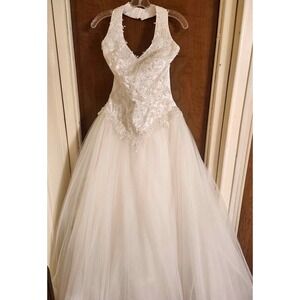 NWT New davids bridal wedding Halter Tulle Bodice dress 12 Bride Gown Beaded